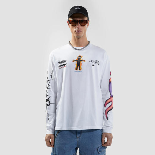 GCDS 男士外星人徽标印花棉质圆领长袖T恤 白色 B1CM2200JE9 10 商品图1