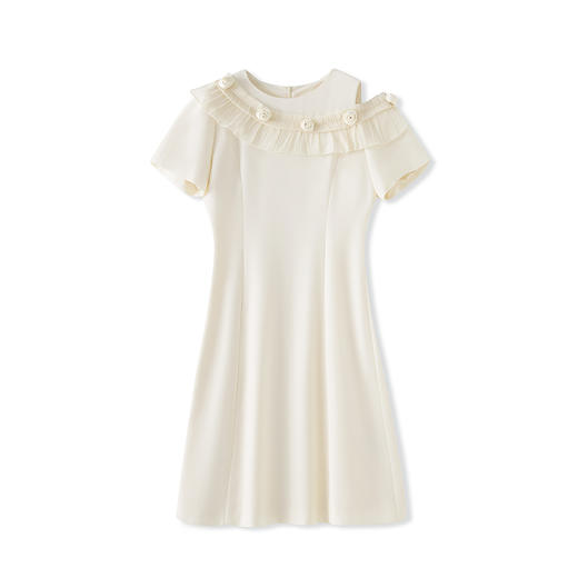 「高货wl」全新升级【铂金会员358/天猫479/差价121】(01301)洛诗琳设计感露肩连衣裙2025夏季新款荷叶边收腰显瘦A字裙 商品图4