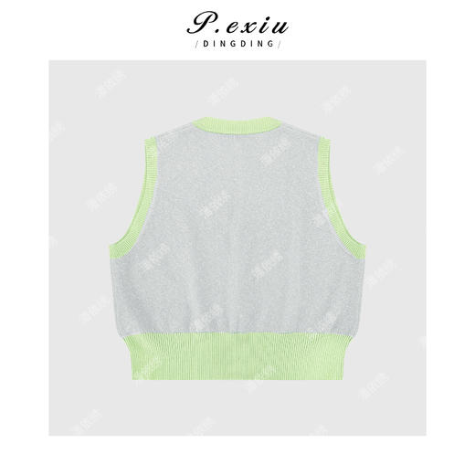 PanYiXiu/潘依绣【夏之青梅】人丝竹节肌理感撞色V领无袖马甲毛织ZZ0519 商品图2