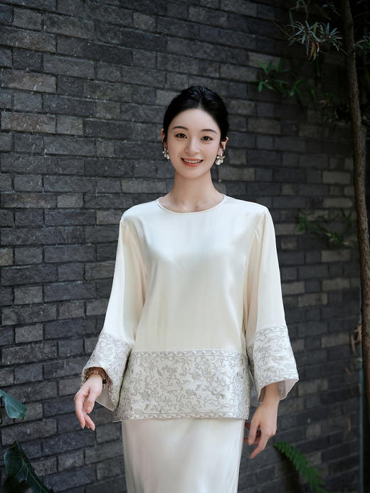 盛唐牡丹| 盘银手推绣真丝上衣 商品图0