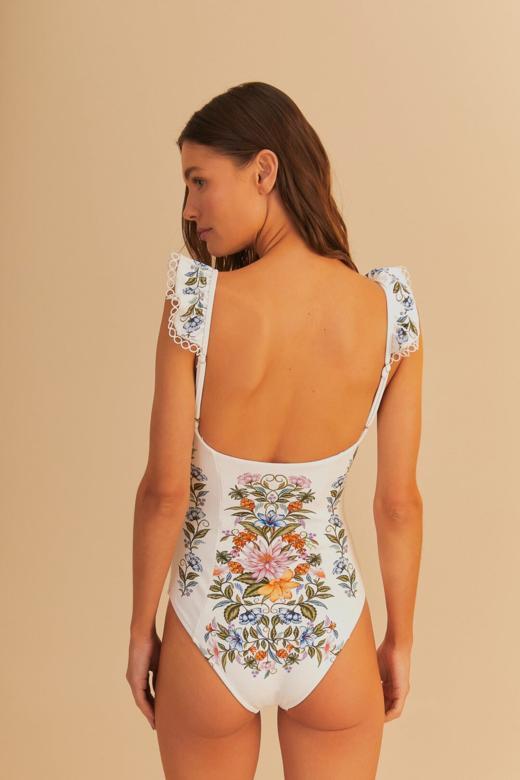 Farm Rio - Sweet Bloom Bouquet One Piece - Off-White - 女装 - 连体泳衣 - 白色 商品图1