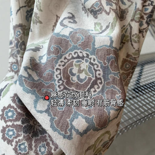 时髦慵懒！2025麻感花纹面料轻薄爽滑褶裥松紧腰直筒花纹休闲裤！ 商品图3