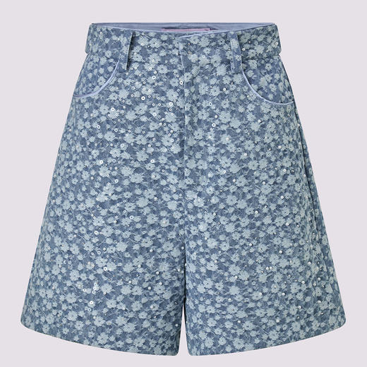 水洗浅牛仔蓝高腰短裤女高级气质感裤子25夏季(货号:MS86PA024B1002) 商品图2