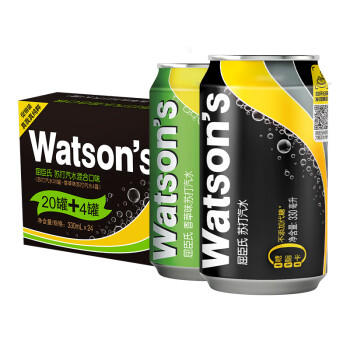 屈臣氏（Watsons）苏打水气泡饮料特调解腻330mL*24罐混合（原味20罐+香草4罐） 商品图2