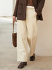 2025 秋冬浅卡其色阔腿休闲裤女 高腰显瘦直筒九分裤 简约明线设计通勤百搭宽松工装风裤子 商品缩略图0