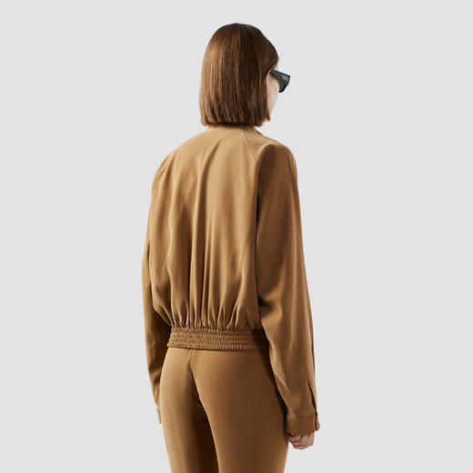 GCDS 女士字母徽标标签铜氨纤维短款剪裁飞行员夹克 棕色 B1CW0903TM9 37 商品图2