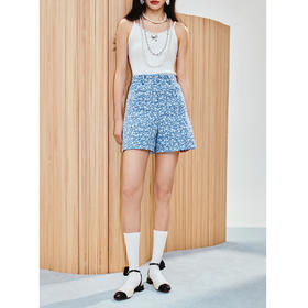 水洗浅牛仔蓝高腰短裤女高级气质感裤子25夏季(货号:MS86PA024B1002)