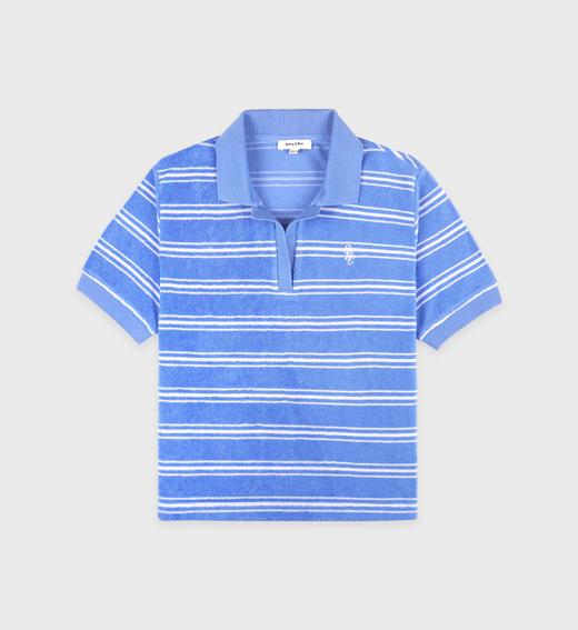 Sporty & Rich - Src Terry Polo - Juniper Striped - 女装 - Polo衫 - 蓝色条纹 商品图0