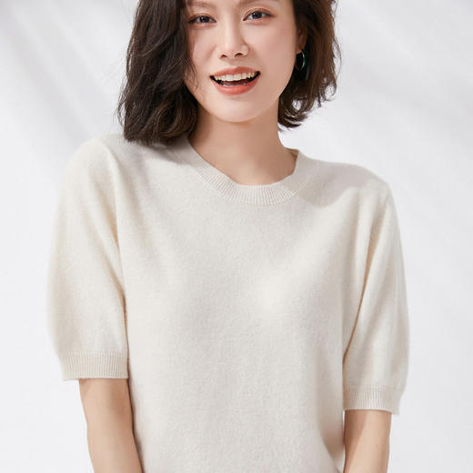 【限时特卖】【买一送一，两件起拍】【经典13色，V领+圆领可选】夏季女款精纺一线成衣美丽诺羊毛圆领V领针织短袖 商品图7