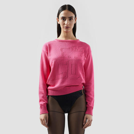 GCDS 女士 Hello Kitty 徽标混纺棉质短款圆领长袖T恤 粉色 B1HW1519KH4 55 商品图1