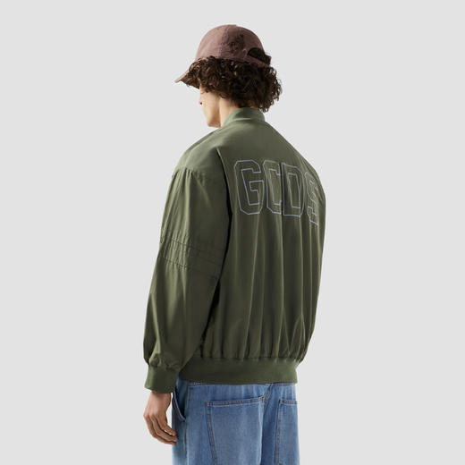 GCDS 男士字母徽标刺绣混纺棉质拉链夹克 军绿色 B1CM0904TL6 88 商品图2