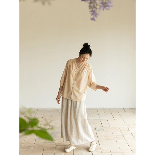 牧衣游原创进口亚麻半身裙夏轻薄清凉质朴休闲宽松A字半裙 山似玉 商品图3