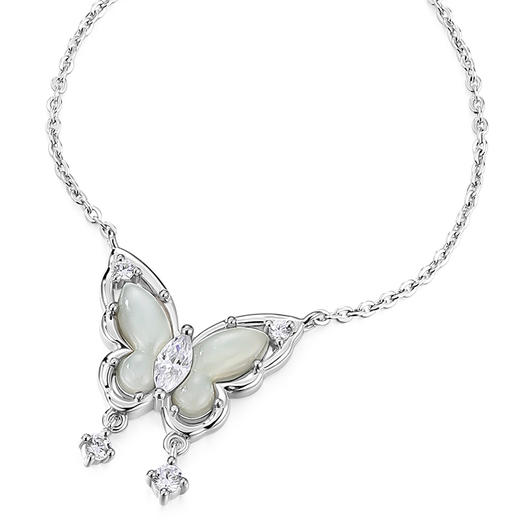 卡蒂罗/KADER 卡蒂罗KADER 玲珑蝴蝶项链  平安顺遂新中式浪漫优雅简约原创设计可调节锁骨链 妈妈小众轻奢百搭 礼盒 女友 925银 项链 青白玉 女款 商品图1