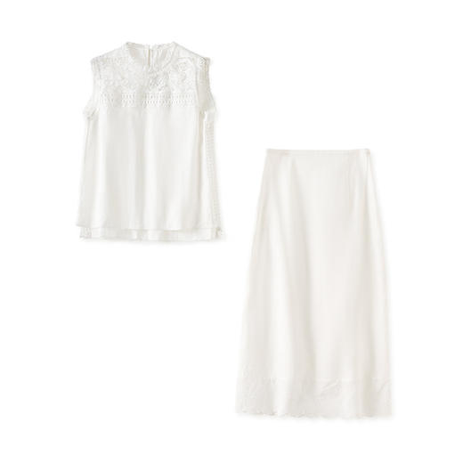 「高货wl」全新升级【铂金会员413/天猫559/差价146】(99445)洛诗琳法式亚麻镂空蕾丝T恤上衣精致花边半身裙两件套女 商品图4