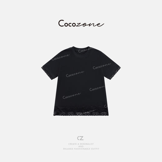 COCO ZONE 刘一一 2025简约圆领拼接蕾丝短袖T恤  CD1A0644 商品图2