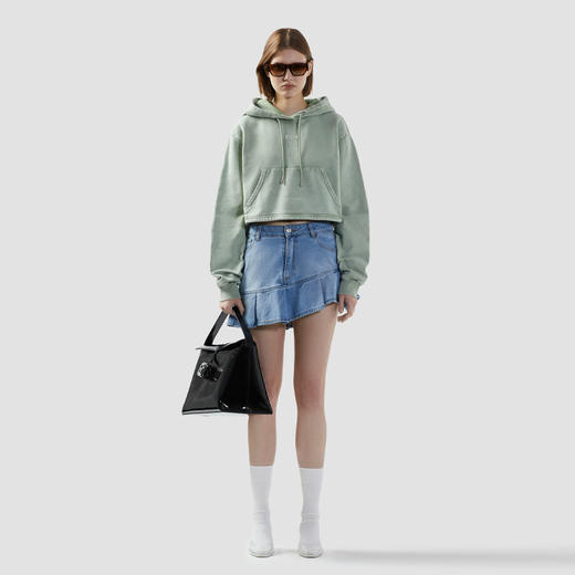 GCDS 女士字母徽标贴片棉质连帽卫衣 绿色 B1CW1902JH6 82 商品图3