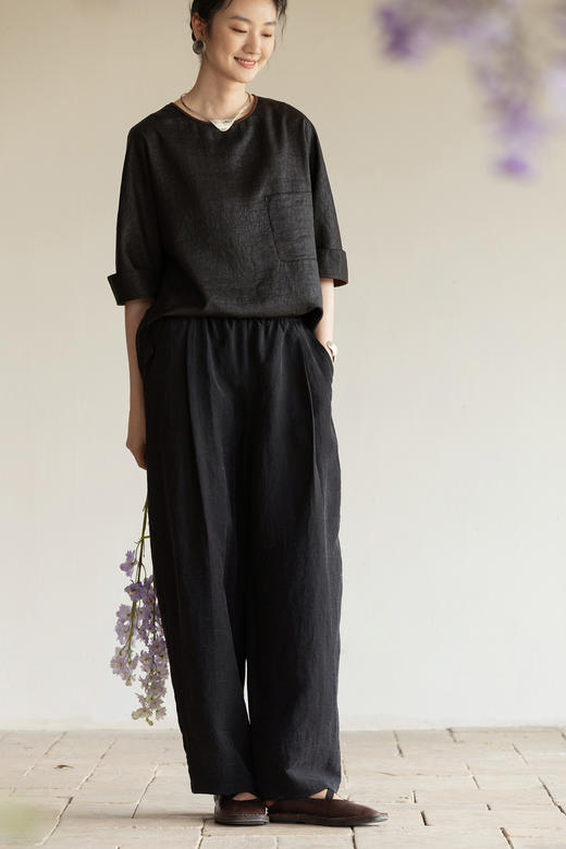 【经典回归】牧衣游原创 幽绿龟裂纹香云纱裤子夏宽松百搭 阳光海 商品图5