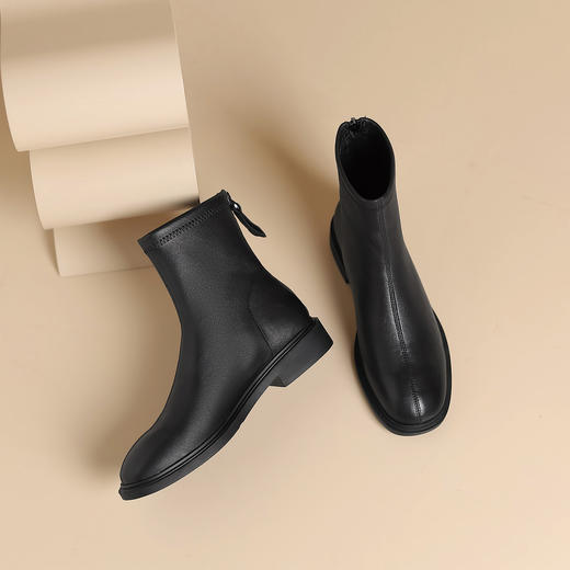 westory2024年秋冬新款优雅风平底粗跟百搭短靴切尔西S24DS84561 商品图0