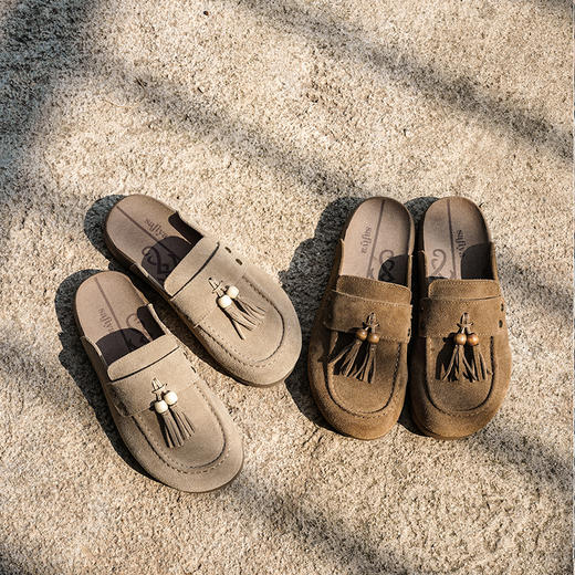 Safiya/索菲娅2025复古厚底包头外穿休闲流苏百搭穆勒勃肯拖鞋SFD3110081 商品图5