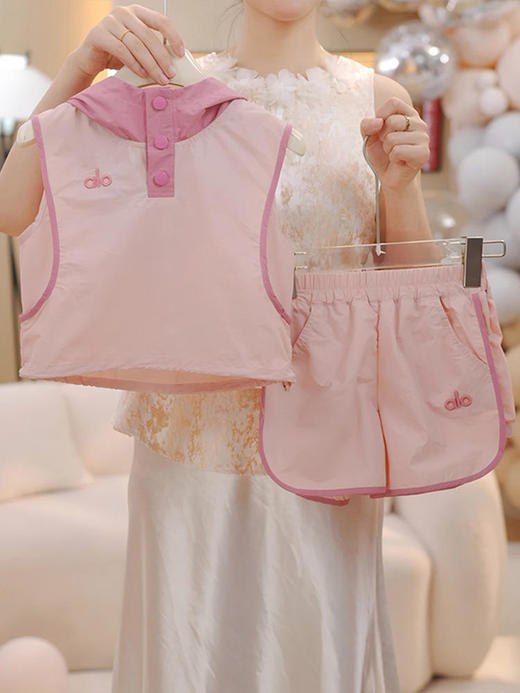 【女童夏季短袖裙裤套装】韩版无袖连帽套装宝宝纯棉短袖运动短裙裤撞色T恤两件套童装 商品图1