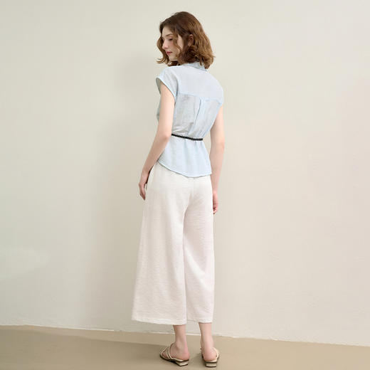 夏日清爽海盐风套装女夏季衬衫搭阔腿裤两件套配饰带H0051075 商品图4