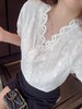 直发【2507】法式蕾丝小衫 v领纯棉刺绣短袖衬衫 商品缩略图2