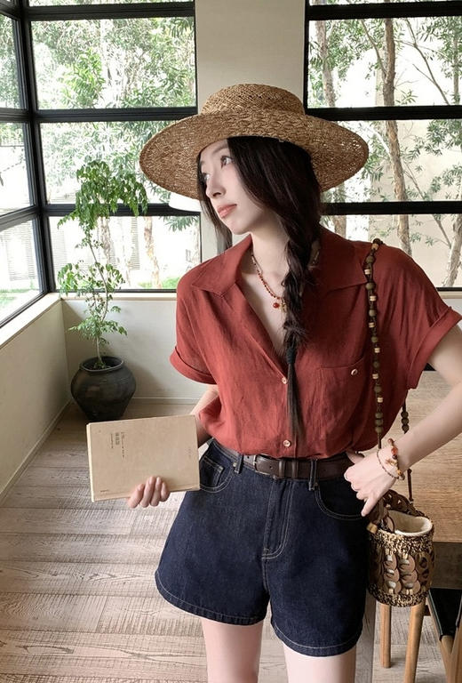 🚀速抢款🔥救命！这件车厘子红衬衫美到犯规！ 🇮🇹【cosAcosB轻薄微透松弛感翻领亚麻衬衫】 💃显白一绝+透气到会呼吸！ 商品图6