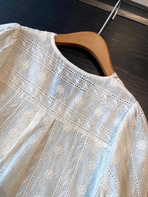 直发【2507】法式蕾丝小衫 v领纯棉刺绣短袖衬衫 商品图4