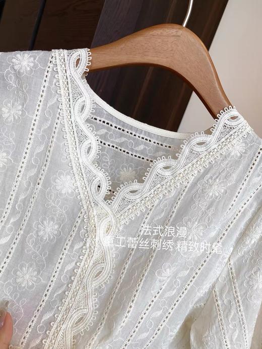 直发【2507】法式蕾丝小衫 v领纯棉刺绣短袖衬衫 商品图7