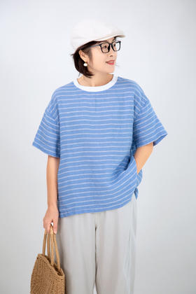 撞色条纹短袖T