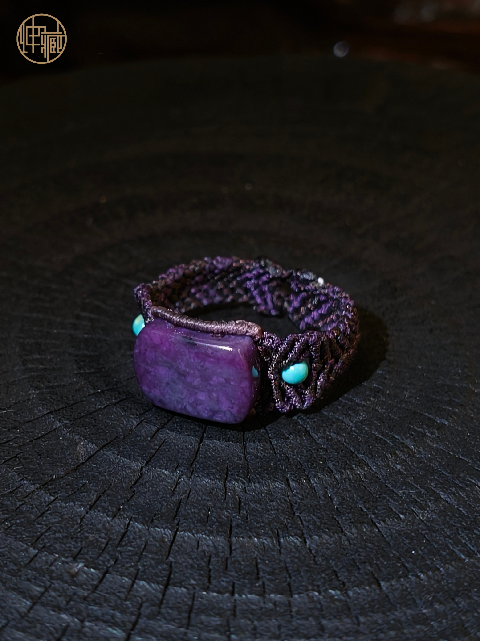 舒俱徕配绿松石小圆珠编艺戒指一对