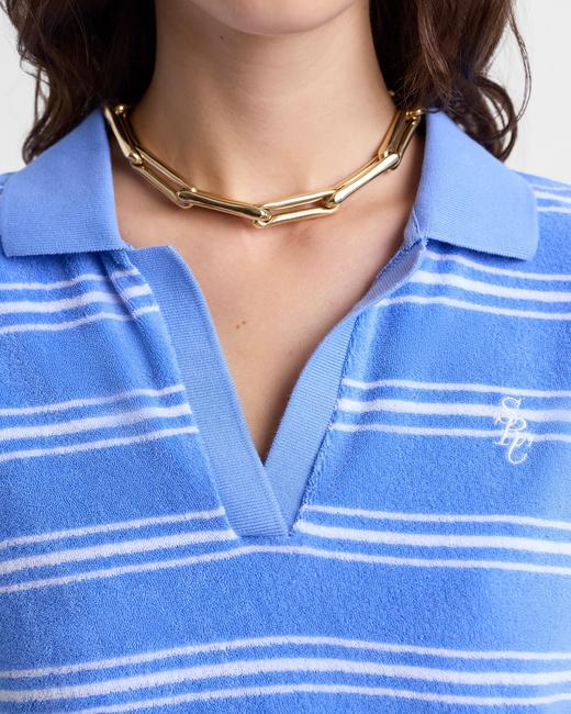 Sporty & Rich - Src Terry Polo - Juniper Striped - 女装 - Polo衫 - 蓝色条纹 商品图2