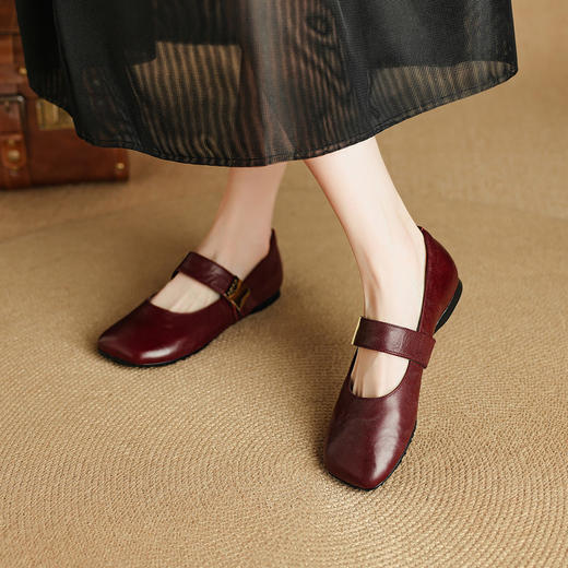 【预售5天】超软羊皮圆头浅口平底玛丽珍鞋女新款真皮一字带单鞋NJMK&K1658 商品图1