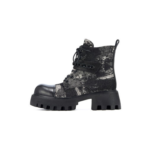 westory冬季新款牛皮优雅复古马丁靴高跟短靴女W23DS83131 商品图1