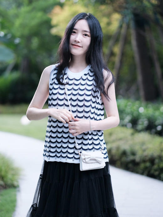 【和纸纱条纹背心】甄选和纸混纺纱线，质地轻盈，光泽柔和干爽的质感JZ2543-CC 商品图5