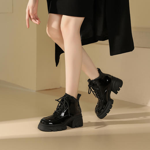 WESTORY2023年冬季新款系带厚底乐福鞋潮酷百搭亮面短靴时装靴女S23DS83581 商品图8