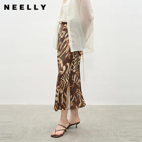 NEELLY纳俪商场同款夏新款斑纹印花半身裙女波西米亚风显瘦长裙N25045E01100