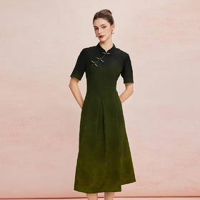 QF8E3斯尔丽25新款新中式改良旗袍金丝盘扣传统渐变晕染工艺写意连衣裙