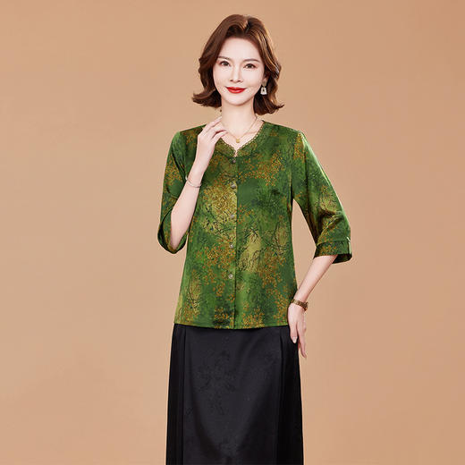 TC 2520妈妈夏装真丝五分袖小衫衬衫宽松休闲上衣 商品图2