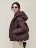 复古酒红色连帽羽绒服 廓形宽松短款上衣 冬季加厚保暖设计感压纹面包服外套 商品缩略图0