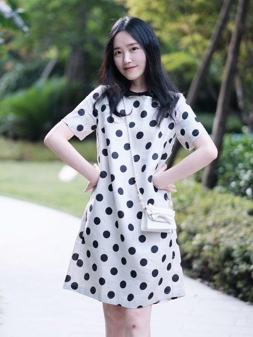 【高品质私服】【GIC斜纹亚麻波点及膝连衣裙】独特肌理 垂坠柔韧 亲肤舒适G1374【无标出货 介意慎拍】CC 商品图5