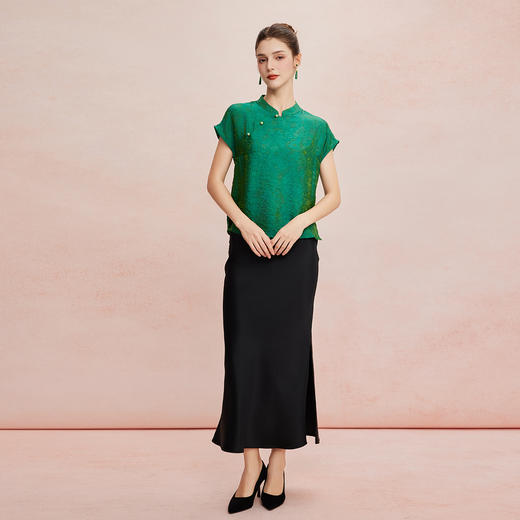 QF259斯尔丽25新款新国风低小立领短袖沙质防透质感高级百搭显瘦上衣 商品图13