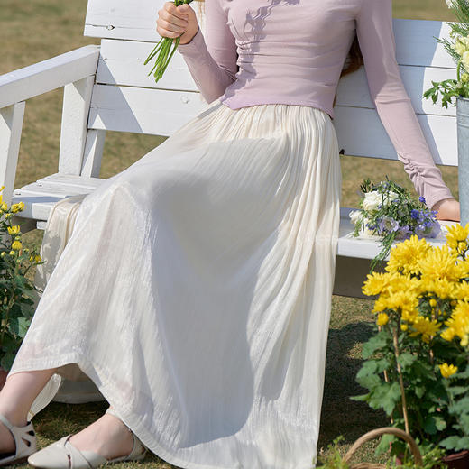 新中式流光纱绸大裙摆轻熟半身裙女夏季高腰垂感纱裙半裙V0050801 商品图3
