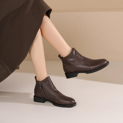westory2024秋冬新款法式英伦风单靴百搭简约粗跟小短靴女S24DS84201 商品图5