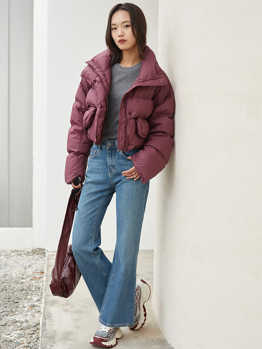 暗紫红色短款立领羽绒服 多口袋工装风宽松廓形保暖显瘦秋冬通勤休闲百搭保暖外套 商品图1
