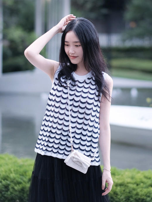 【和纸纱条纹背心】甄选和纸混纺纱线，质地轻盈，光泽柔和干爽的质感JZ2543-CC 商品图4