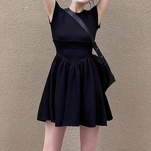 裁缝学苑AH21小个子短款连衣裙纸样小黑裙A字收腰女装裙子打版裁剪 商品图1