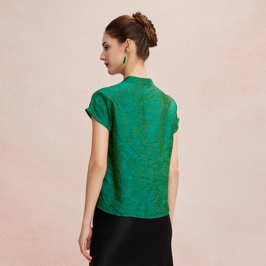 QF259斯尔丽25新款新国风低小立领短袖沙质防透质感高级百搭显瘦上衣 商品图11