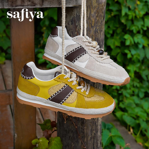 预售7天|Safiya/索菲娅2025时尚撞色编织休闲透气百搭复古薄底德训鞋SFD3112433 商品图9