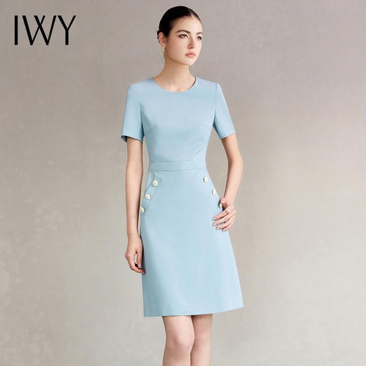 IWY/蓝色短袖圆领连衣裙女收腰汉堡显瘦珠宝销售工作服医美正装25Q736 商品图1